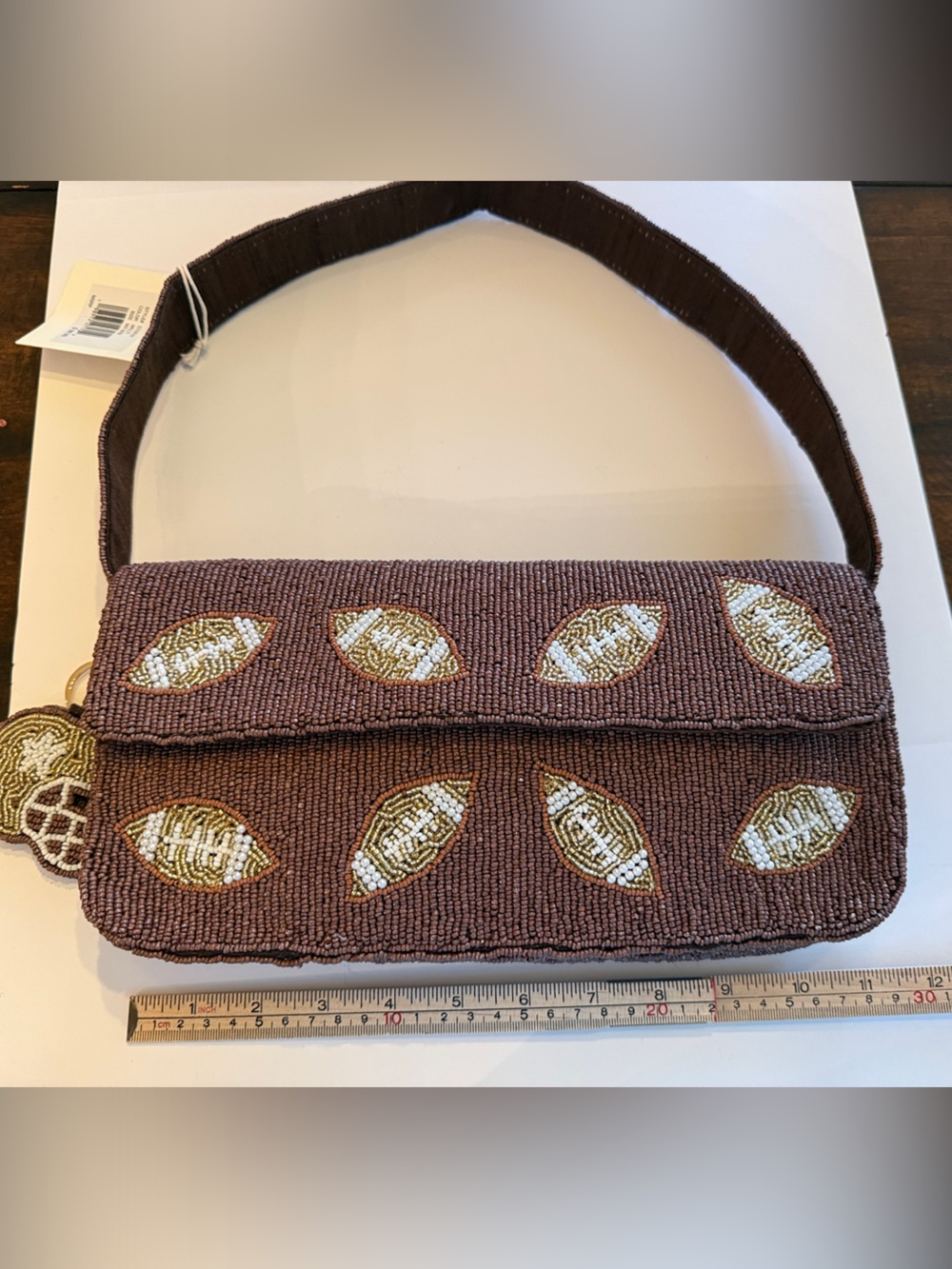 * NEW RELEASE - VIRAL Brown Hand Beaded Football Bag with Helmet Keychain